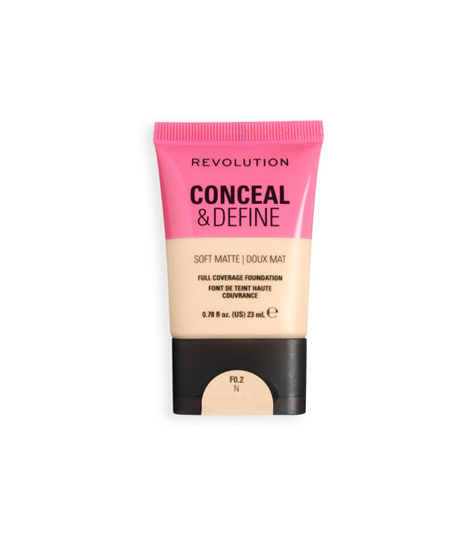 Makeup Revolution - Base de maquillaje Conceal & Define Soft Matte - F0.2N
