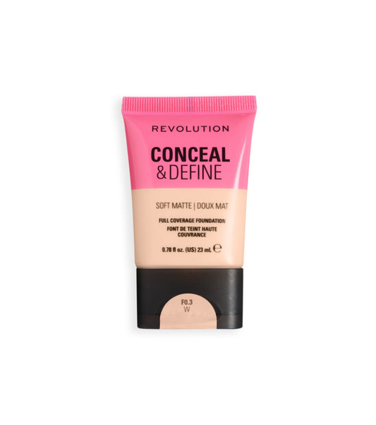 Makeup Revolution - Base de maquillaje Conceal & Define Soft Matte - F0.3W