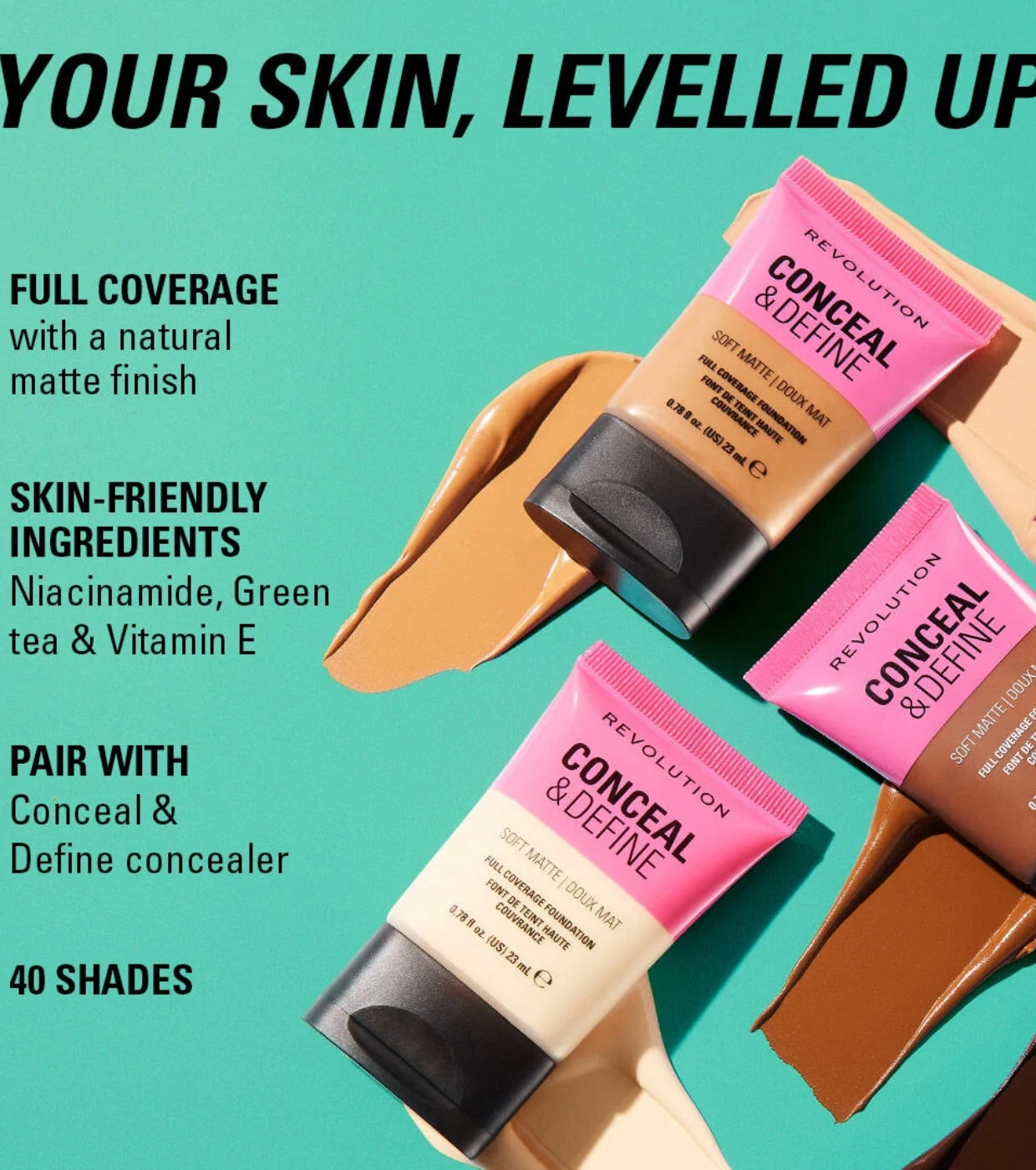 Makeup Revolution - Base de maquillaje Conceal & Define Soft Matte - F0.3W