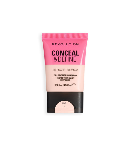 Makeup Revolution - Base de maquillaje Conceal & Define Soft Matte - F0.5C