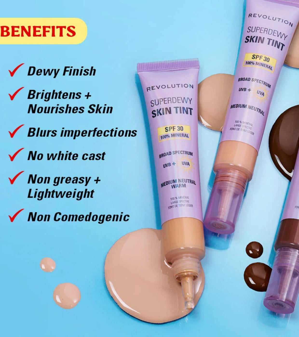 Makeup Revolution - Base de maquillaje Superdewy Skin Tint SPF30 - Medium Neutral Warm
