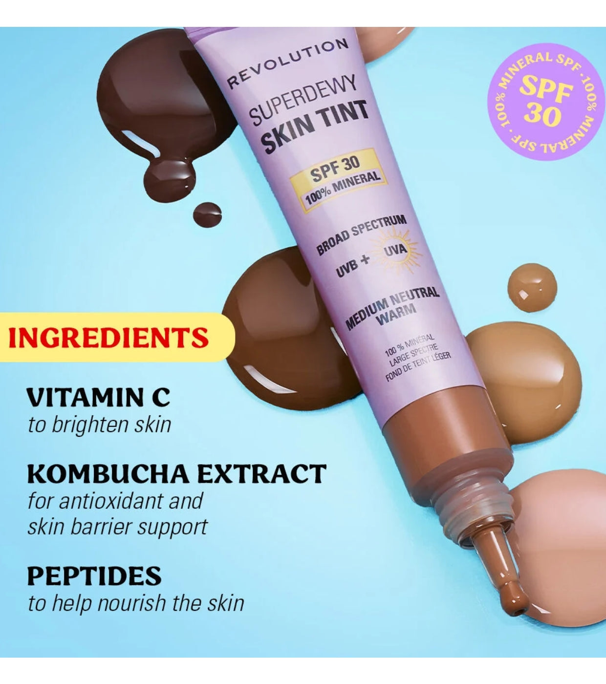 Makeup Revolution - Base de maquillaje Superdewy Skin Tint SPF30 - Medium Tan Warm