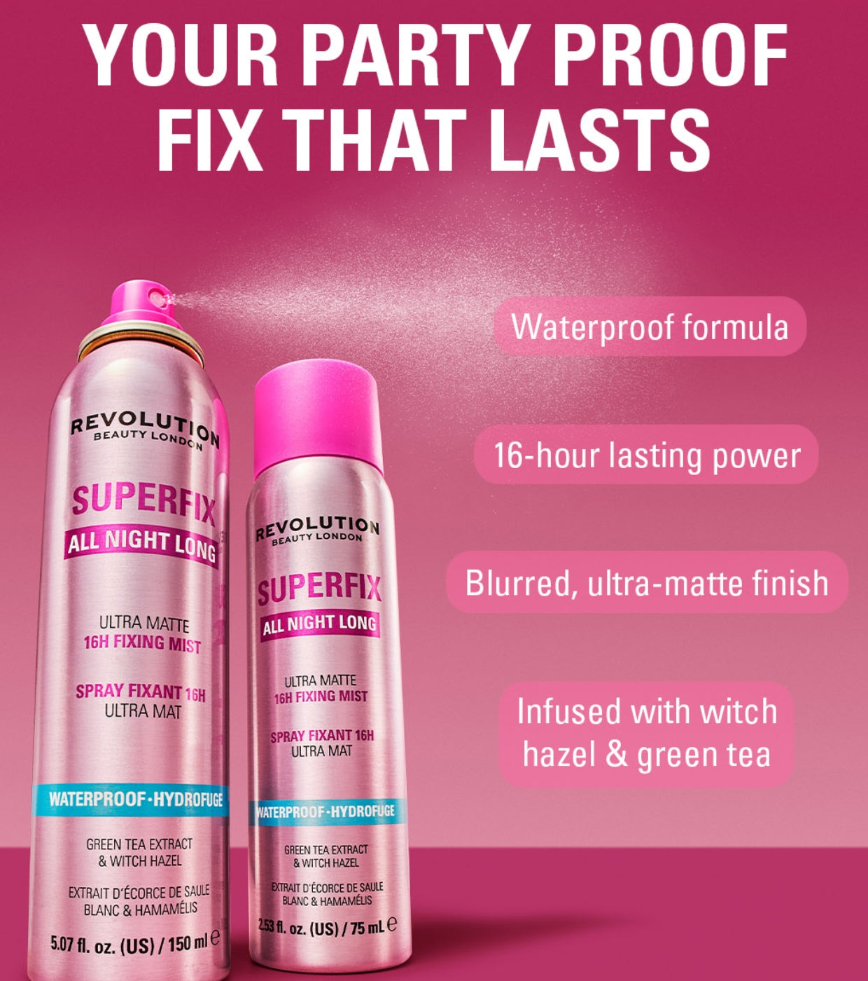 Makeup Revolution - Fijador de maquillaje en spray Superfix All Night Long Waterproof