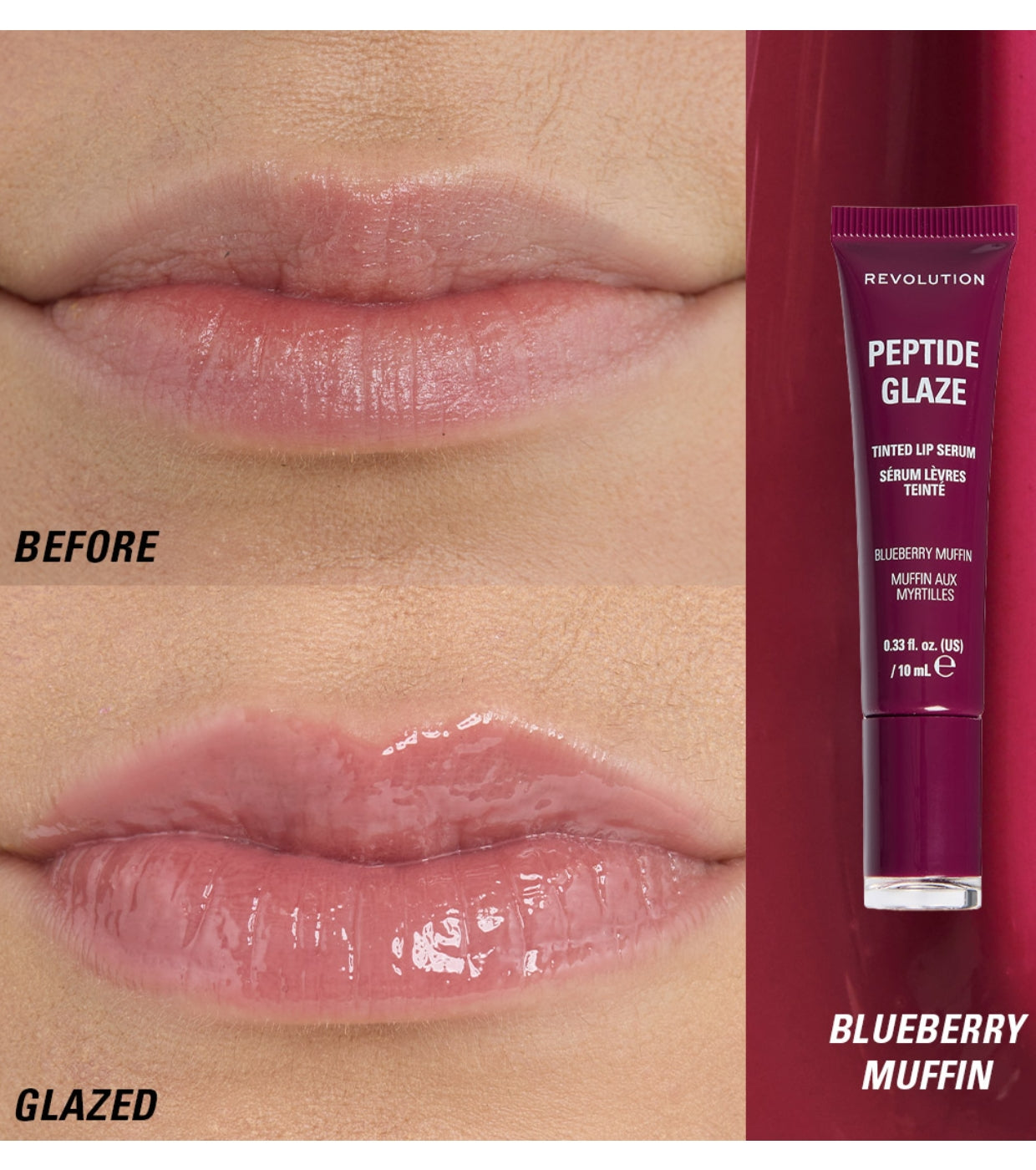 Makeup Revolution - Tinte labial con sérum Peptide Glaze - Blueberry Muffin