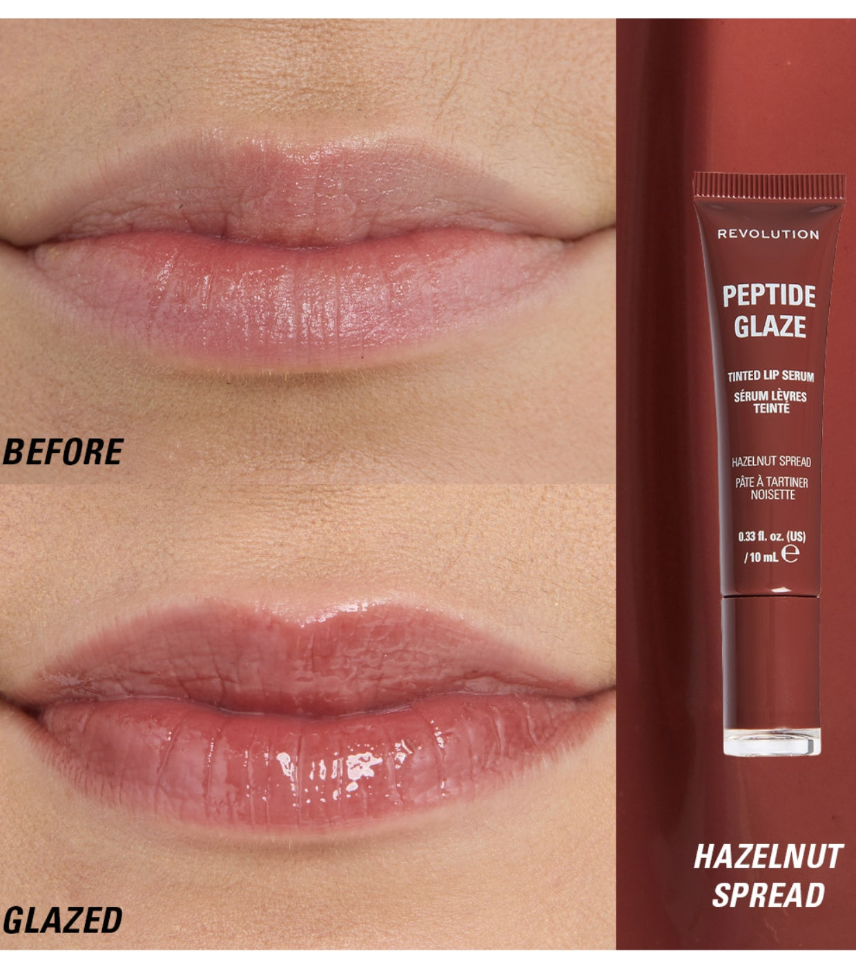 Makeup Revolution - Tinte labial con sérum Peptide Glaze - Hazelnut Spread