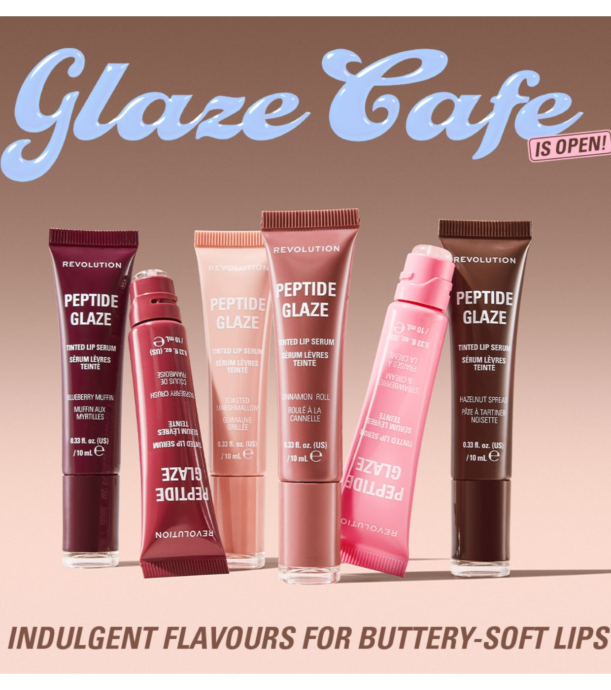 Makeup Revolution - Tinte labial con sérum Peptide Glaze - Hazelnut Spread