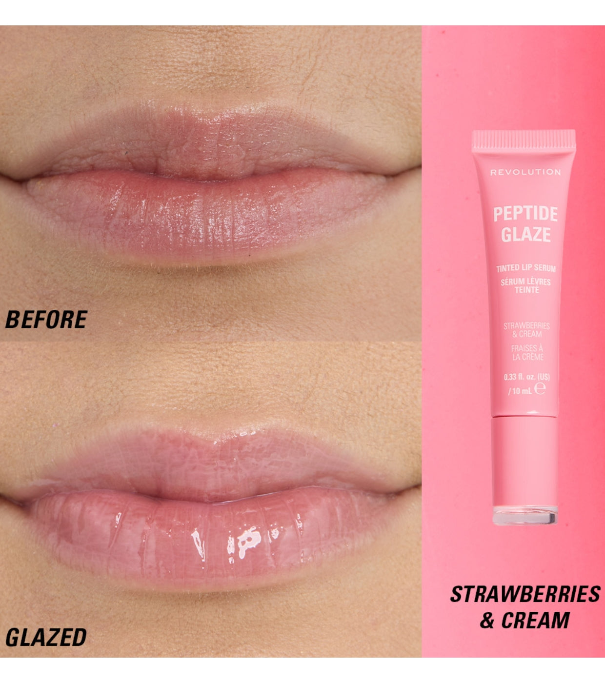 Makeup Revolution - Tinte labial con sérum Peptide Glaze - Strawberry & Cream