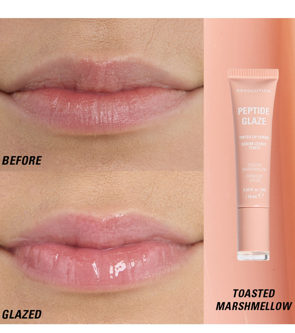 Makeup Revolution - Tinte labial con sérum Peptide Glaze - Toasted Marshmallow