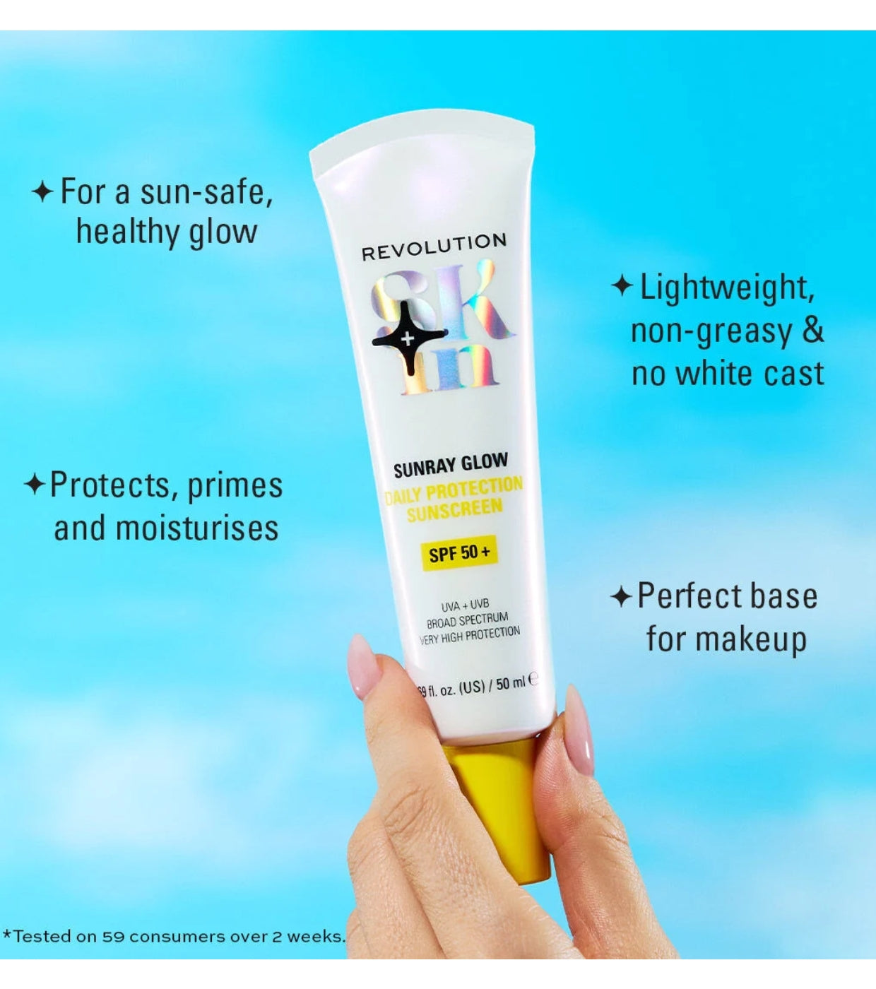 Revolution Skin - Crema solare Sunray Glow Daily Blur SPF50